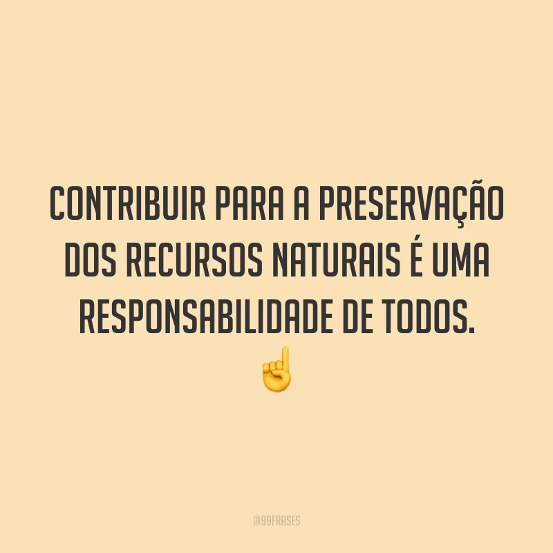 Contribuir para a preservação dos recursos naturais é uma responsabilidade de todos. ☝️