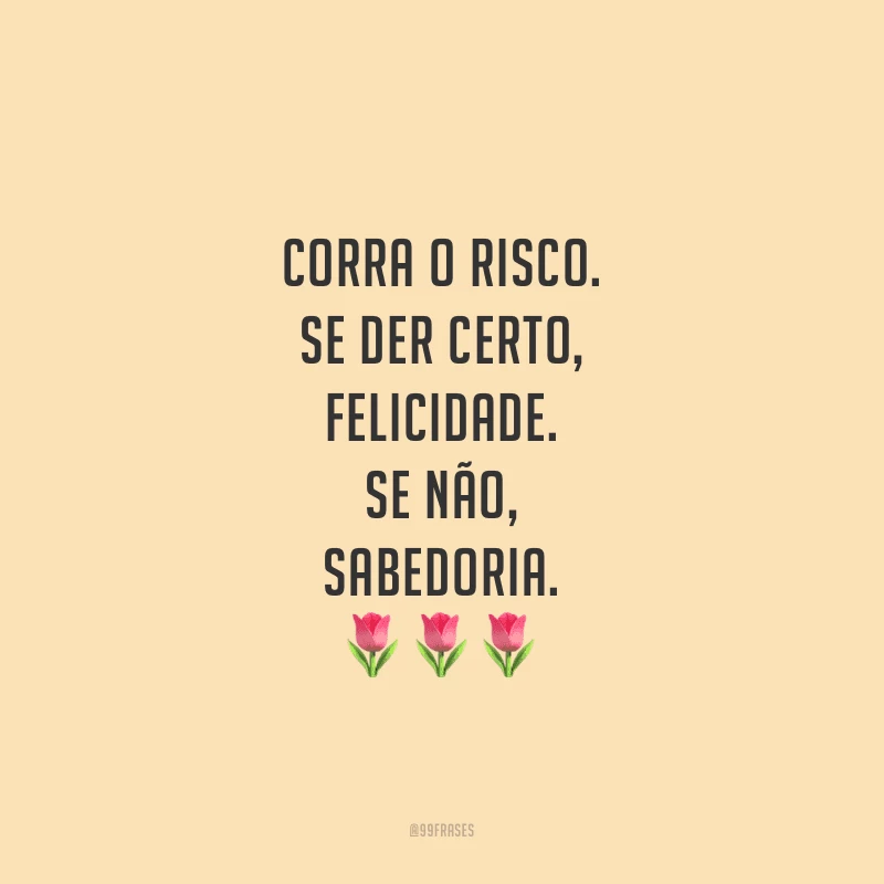 Corra o risco. Se der certo, felicidade. Se não, sabedoria.