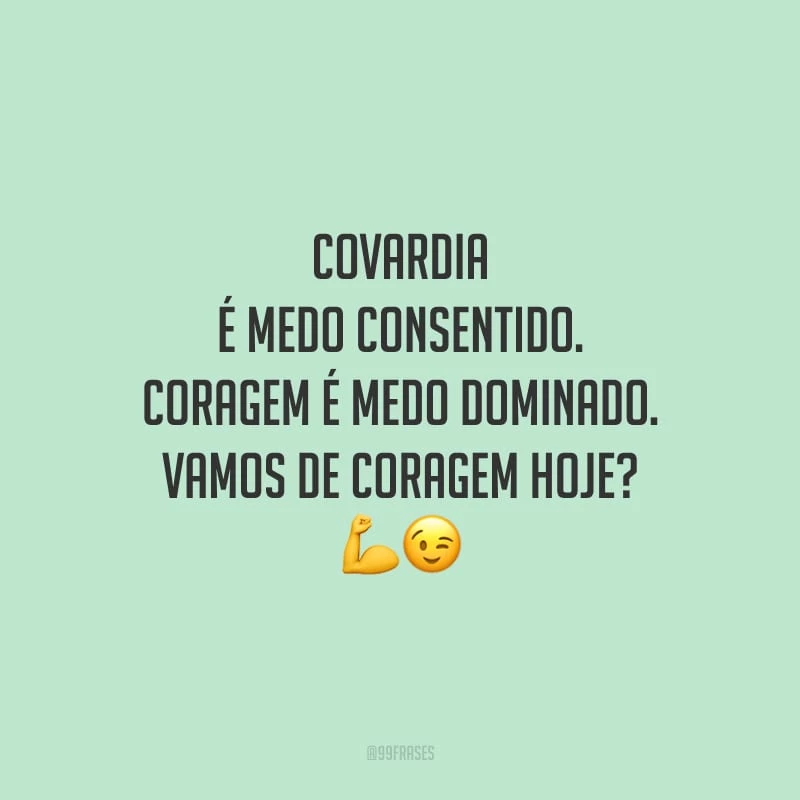 Covardia é medo consentido. Coragem é medo dominado. Vamos de coragem hoje?