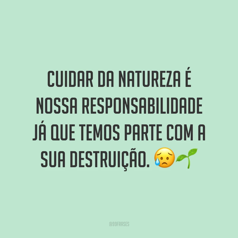 Cuidar da natureza é nossa responsabilidade já que temos parte com a sua destruição. 😥🌱