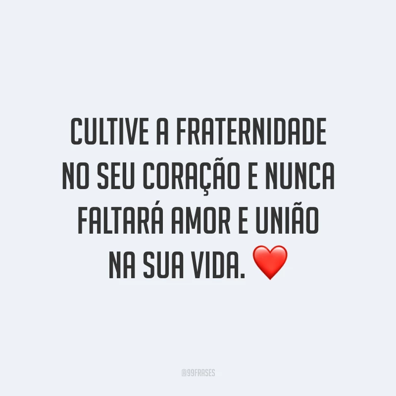 Cultive a fraternidade no seu coração e nunca faltará amor e união na sua vida. ❤️