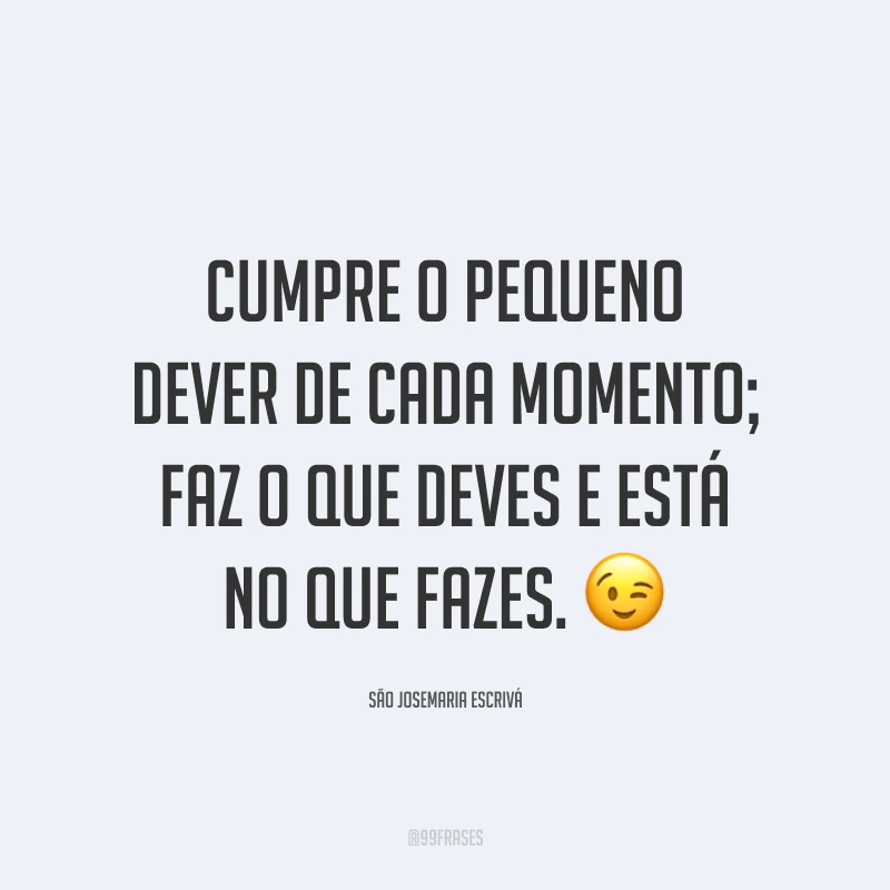 Cumpre o pequeno dever de cada momento; faz o que deves e está no que fazes. 😉