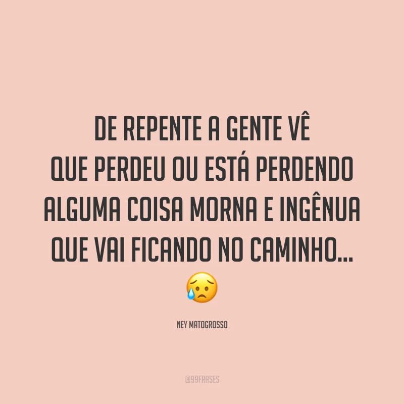 De repente a gente vê que perdeu ou está perdendo alguma coisa morna e ingênua que vai ficando no caminho... 😥