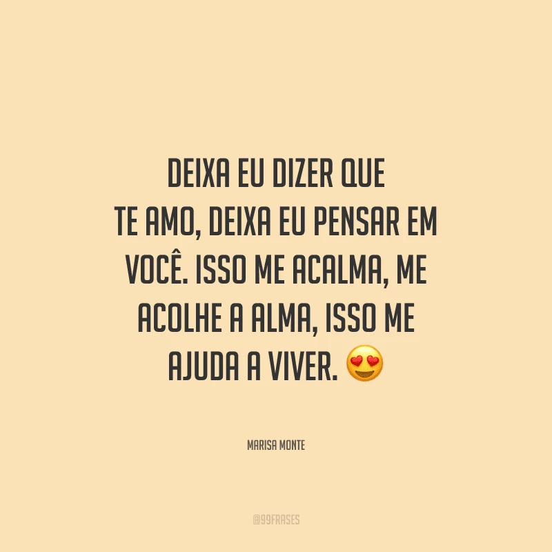 Deixa eu dizer que te amo, deixa eu pensar em você. Isso me acalma, me acolhe a alma, isso me ajuda a viver. 
