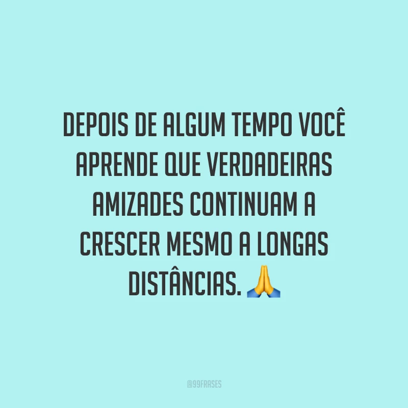 Depois de algum tempo você aprende que verdadeiras amizades continuam a crescer mesmo a longas distâncias. ?