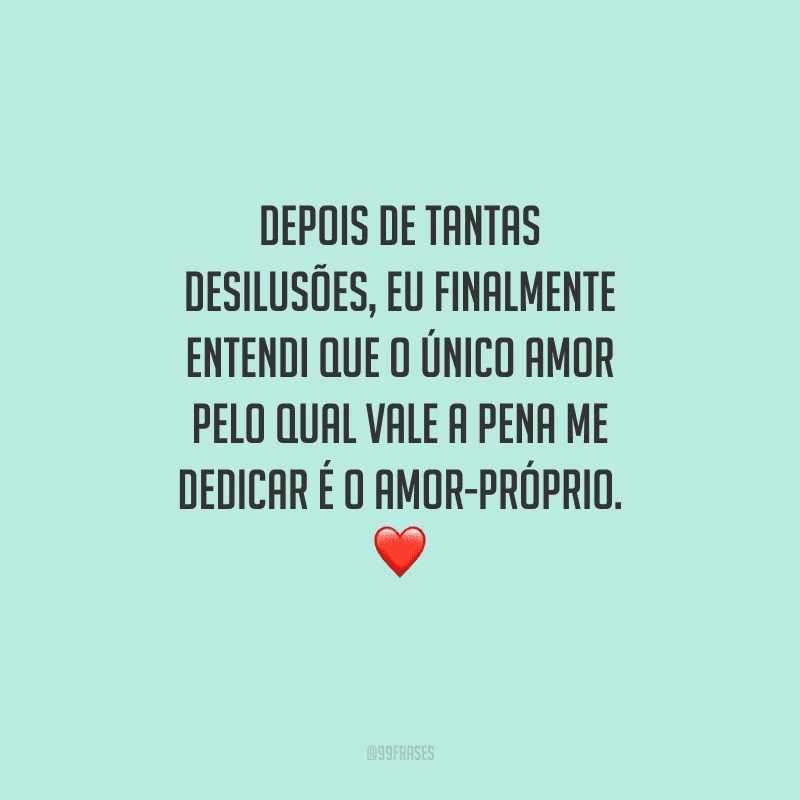 Depois de tantas desilusões, eu finalmente entendi que o único amor pelo qual vale a pena me dedicar é o amor-próprio. 