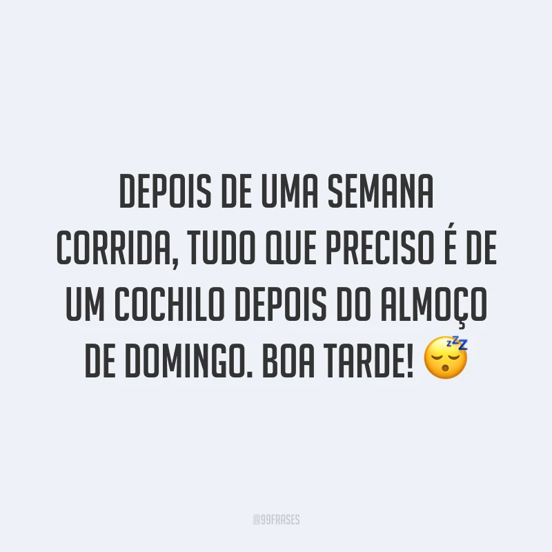 Depois de uma semana corrida, tudo que preciso é de um cochilo depois do almoço de domingo. Boa tarde!