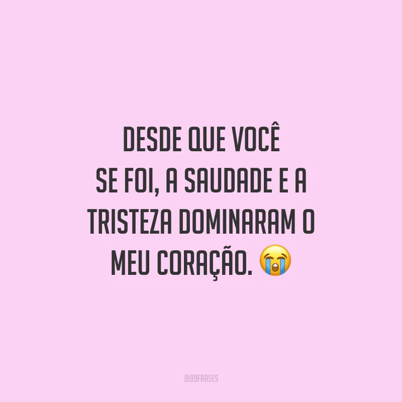 Desde que você se foi, a saudade e a tristeza dominaram o meu coração. 