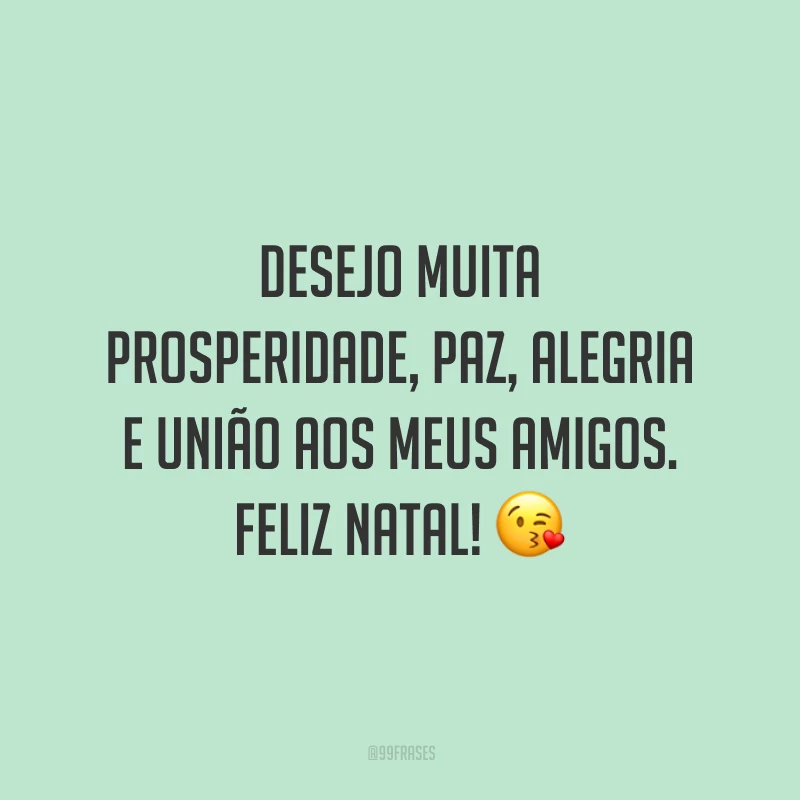 Desejo muita prosperidade, paz, alegria e união aos meus amigos. Feliz Natal!