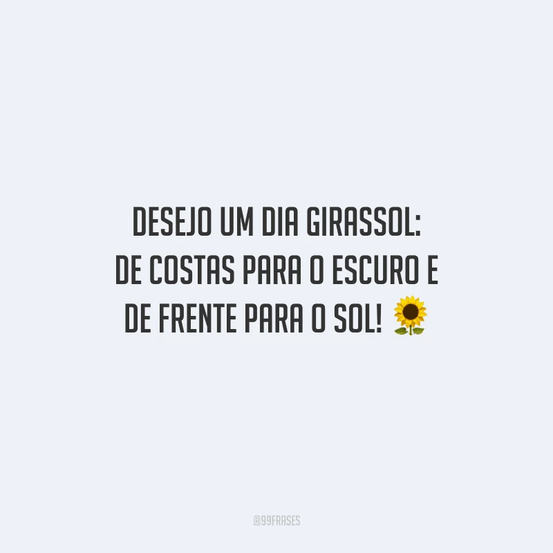 Desejo um dia girassol: de costas para o escuro e de frente para o sol! 
