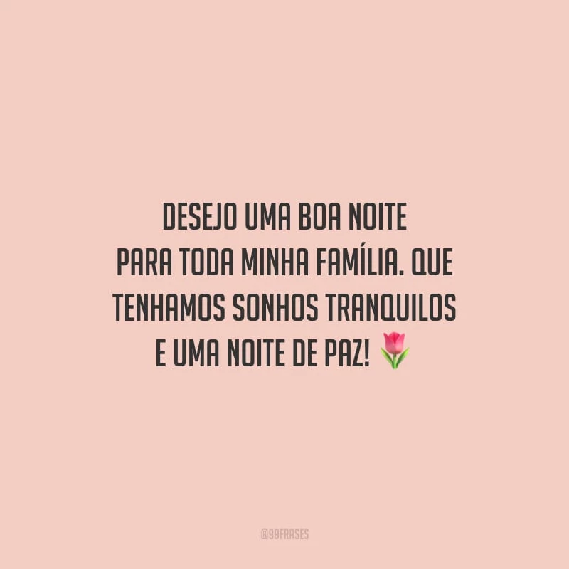 Desejo uma boa noite para toda minha família. Que tenhamos sonhos tranquilos e uma noite de paz!