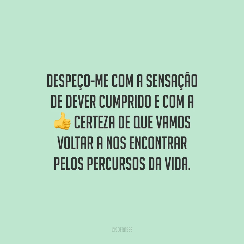 Despeço-me com a sensação de dever cumprido e com a certeza de que vamos voltar a nos encontrar pelos percursos da vida.