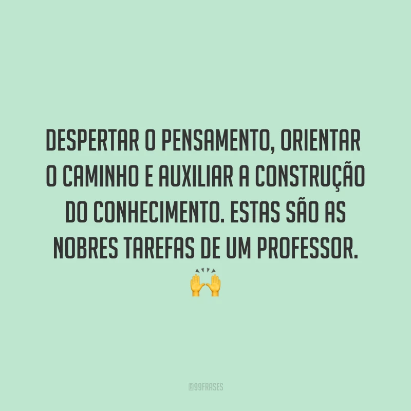 Despertar o pensamento, orientar 
o caminho e auxiliar a construção do conhecimento. Estas são as nobres tarefas de um professor.
