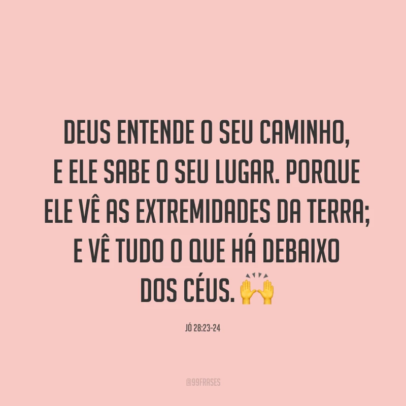 Deus entende o seu caminho, e ele sabe o seu lugar. Porque ele vê as extremidades da terra; e vê tudo o que há debaixo dos céus. 🙌