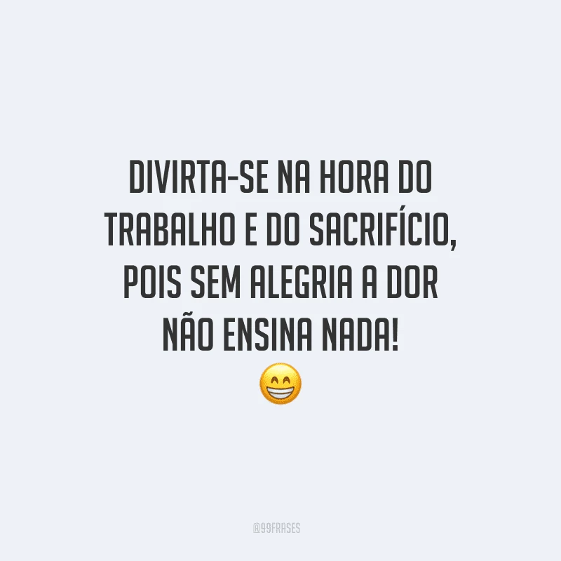 Divirta-se na hora do trabalho e do sacrifício, pois sem alegria a dor não ensina nada!