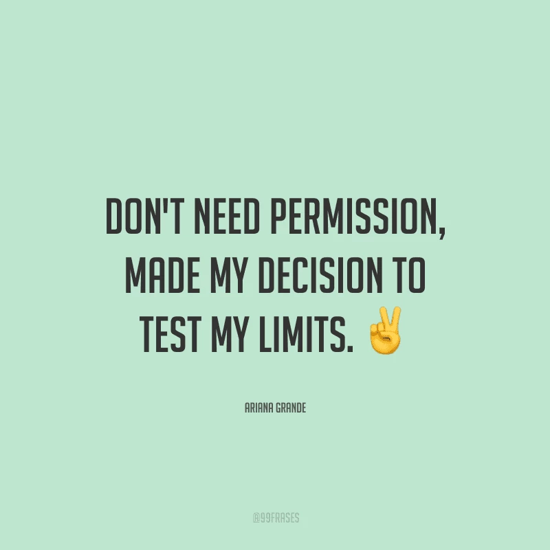 Don't need permission, made my decision to test my limits. (Não preciso de permissão, tomei a decisão de testar meus limites.)