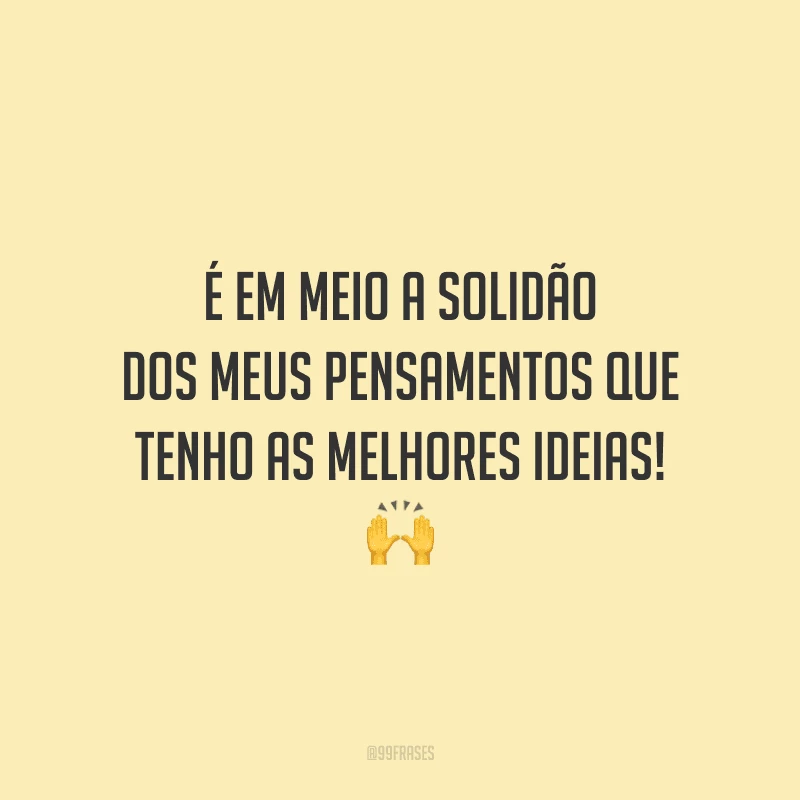 É em meio a solidão dos meus pensamentos que tenho as melhores ideias!