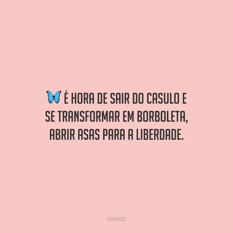 É hora de sair do casulo e se transformar em borboleta, abrir asas para a liberdade.