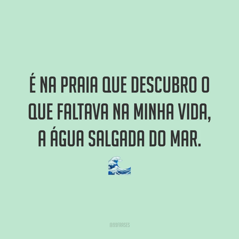 É na praia que descubro o que faltava na minha vida, a água salgada do mar. 🌊