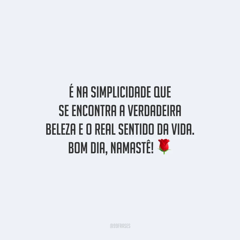 É na simplicidade que se encontra a verdadeira beleza e o real sentido da vida. Bom dia, namastê!