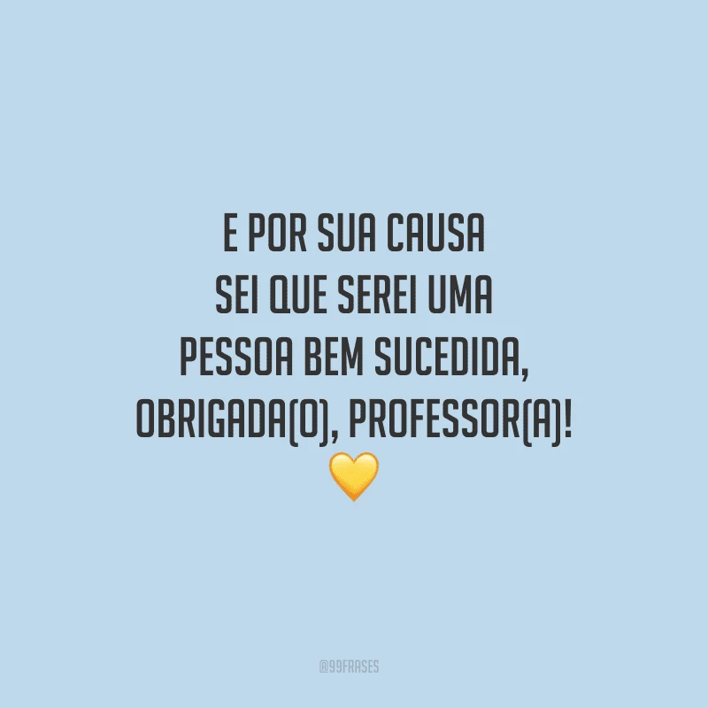 E por sua causa sei que serei uma pessoa bem sucedida, obrigada(o), professor(a)!