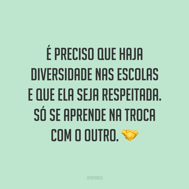 É preciso que haja diversidade nas escolas e que ela seja respeitada. Só se aprende na troca com o outro.
