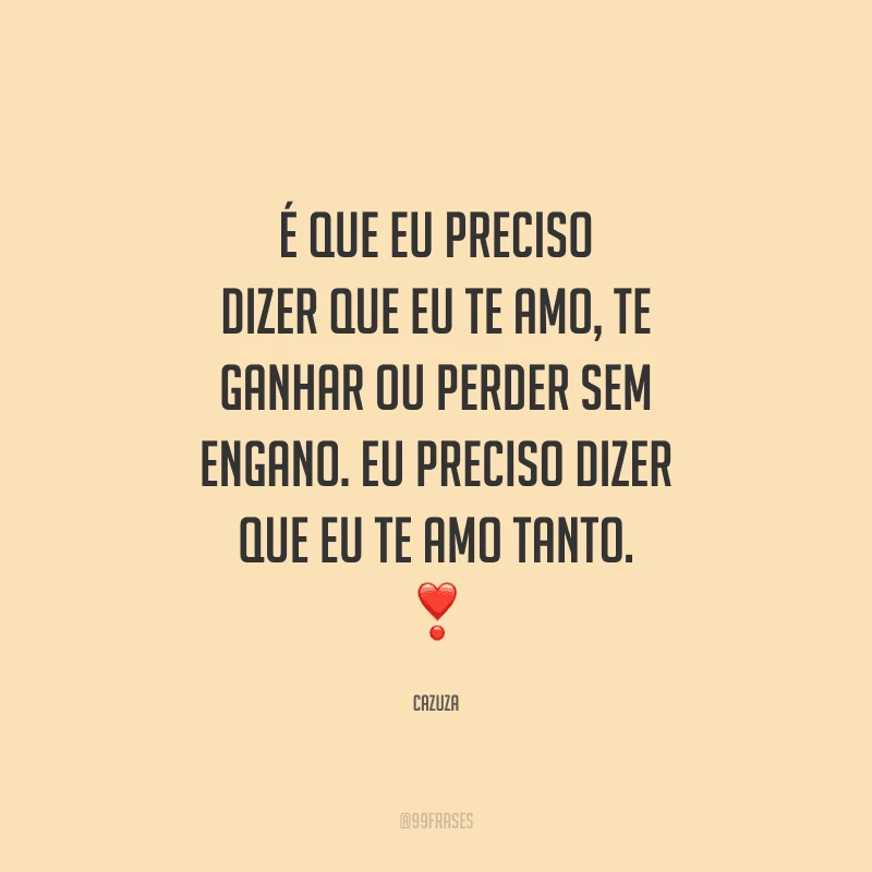 É que eu preciso dizer que eu te amo, te ganhar ou perder sem engano. Eu preciso dizer que eu te amo tanto. 