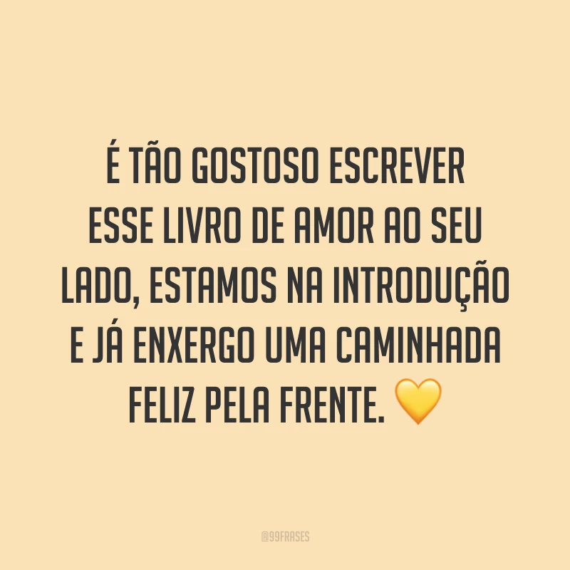 É tão gostoso escrever esse livro de amor ao seu lado, estamos na introdução e já enxergo uma caminhada feliz pela frente. 💛