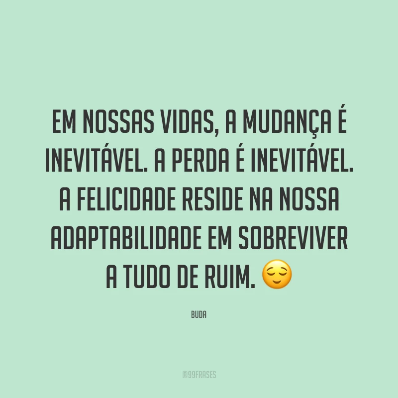 Em nossas vidas, a mudança é inevitável. A perda é inevitável. A felicidade reside na nossa adaptabilidade em sobreviver a tudo de ruim. ?