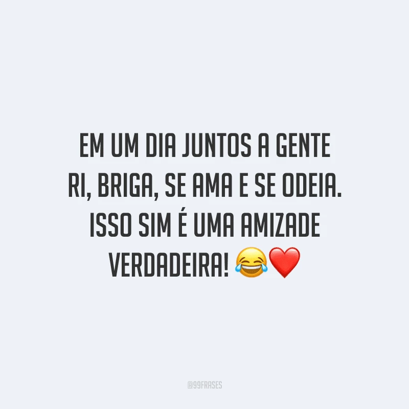 Em um dia juntos a gente ri, briga, se ama e se odeia. Isso sim é uma amizade verdadeira!