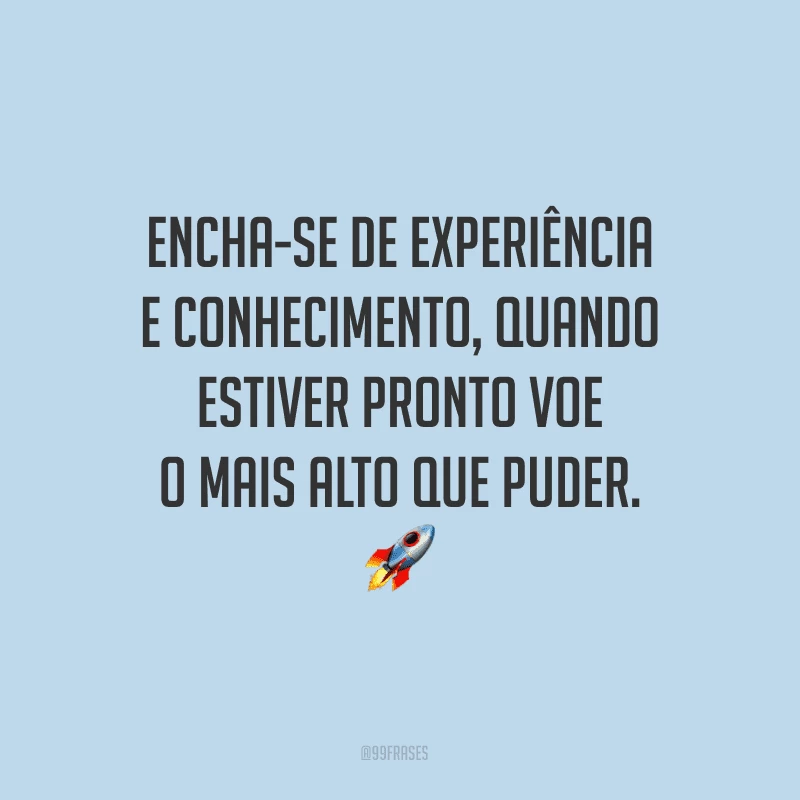 Encha-se de experiência e conhecimento, quando estiver pronto voe o mais alto que puder.