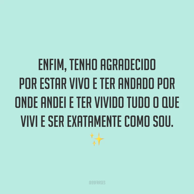 Enfim, tenho agradecido por estar vivo e ter andado por onde andei e ter vivido tudo o que vivi e ser exatamente como sou. ✨