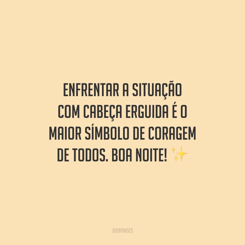 Enfrentar a situação com cabeça erguida é o maior símbolo de coragem de todos. Boa noite!