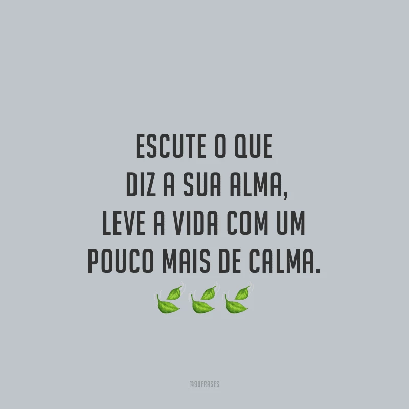 Escute o que diz a sua alma, leve a vida com um pouco mais de calma. 