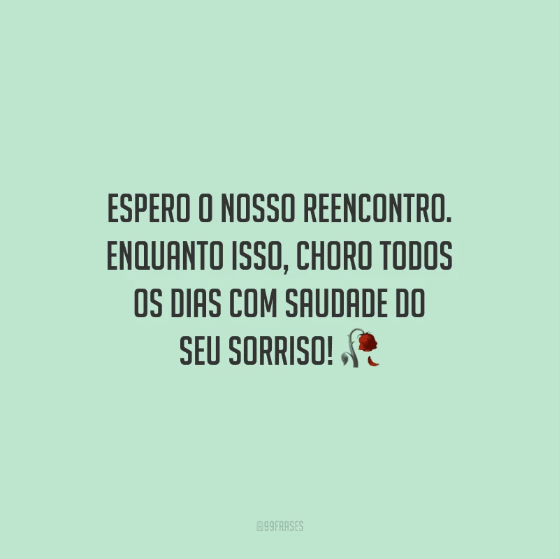 Espero o nosso reencontro. Enquanto isso, choro todos os dias com saudade do seu sorriso! 