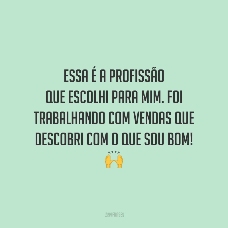 Essa é a profissão que escolhi para mim. Foi trabalhando com vendas que descobri com o que sou bom!