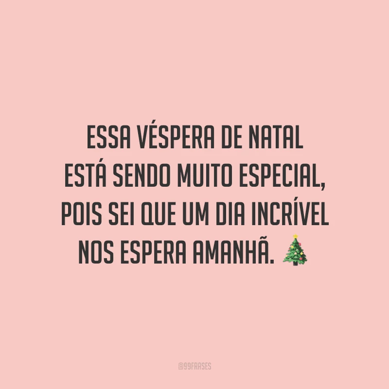 Essa véspera de Natal está sendo muito especial, pois sei que um dia incrível nos espera amanhã.