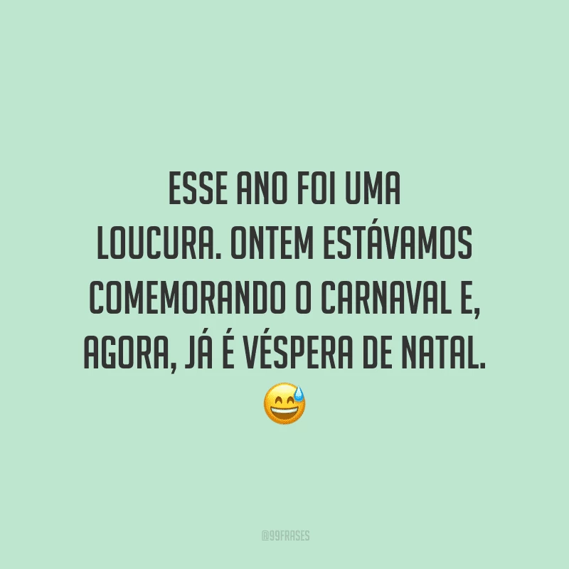 Esse ano foi uma loucura. Ontem estávamos comemorando o Carnaval e, agora, já é véspera de Natal.