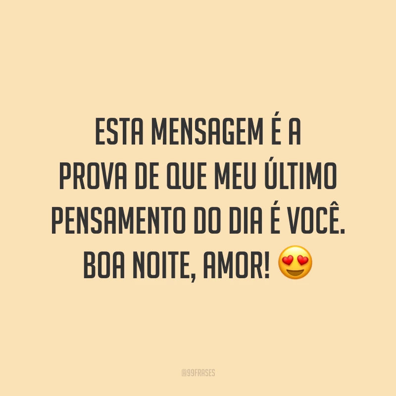 Esta mensagem é a prova de que meu último pensamento do dia é você. Boa noite, amor! 😍