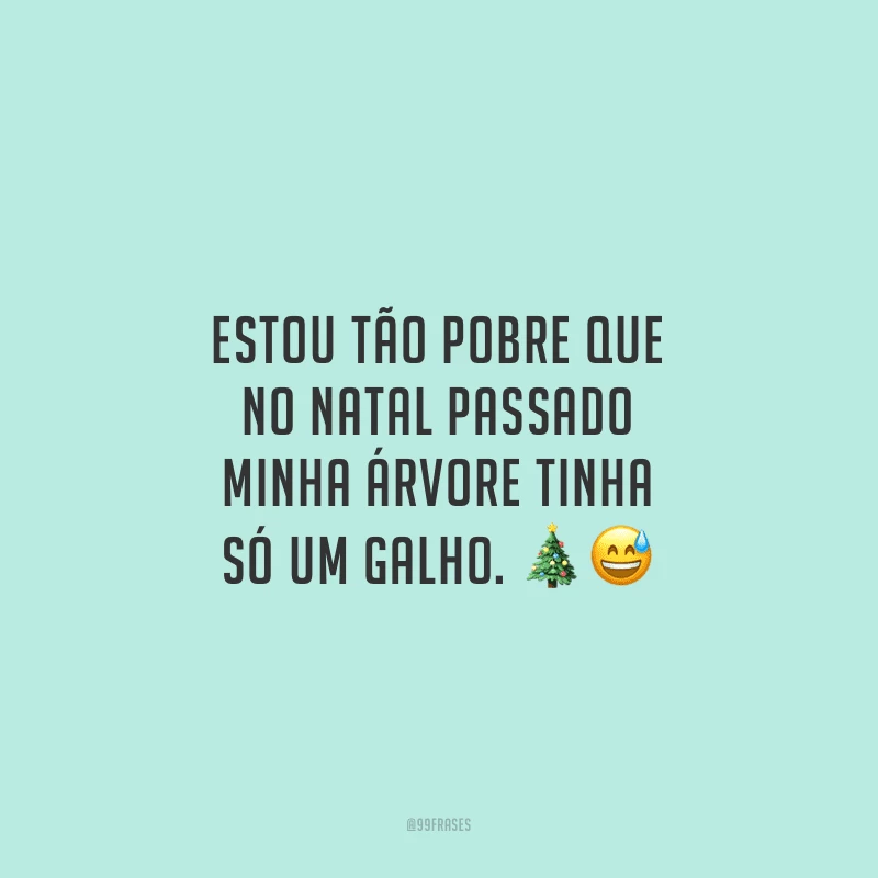 Estou tão pobre que no Natal passado minha árvore tinha só um galho.