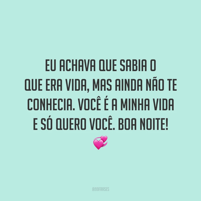 Eu achava que sabia o que era vida, mas ainda não te conhecia. Você é a minha vida e só quero você. Boa noite!