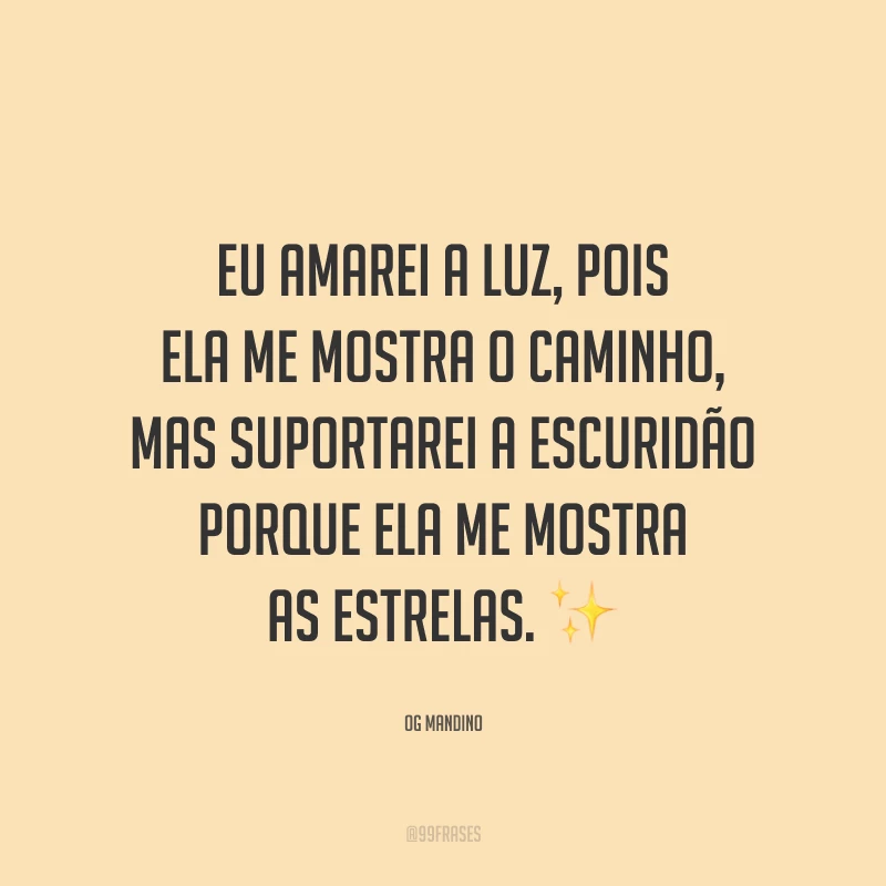 Eu amarei a luz, pois ela me mostra o caminho, mas suportarei a escuridão porque ela me mostra as estrelas. ✨