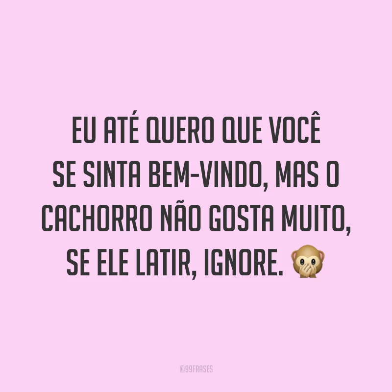 Eu até quero que você se sinta bem-vindo, mas o cachorro não gosta muito, se ele latir, ignore. 🙊