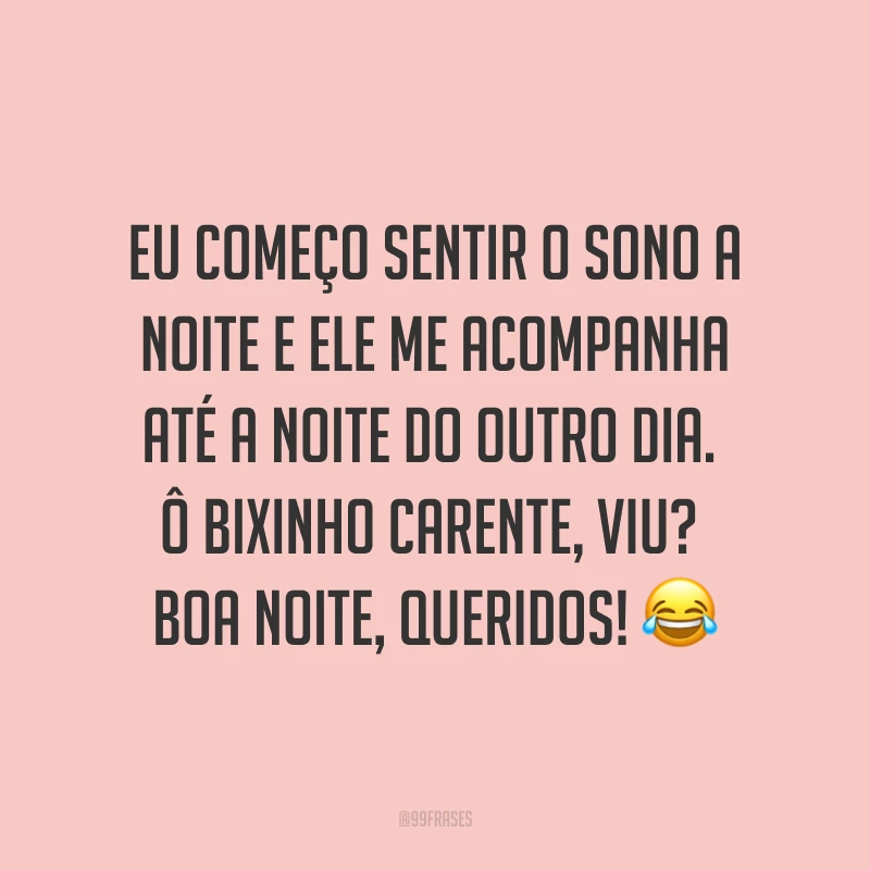 Eu começo sentir o sono a noite e ele me acompanha até a noite do outro dia. Ô bixinho carente, viu? Boa noite, queridos! ?