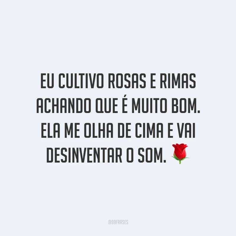 Eu cultivo rosas e rimas achando que é muito bom. Ela me olha de cima e vai desinventar o som. 🌹