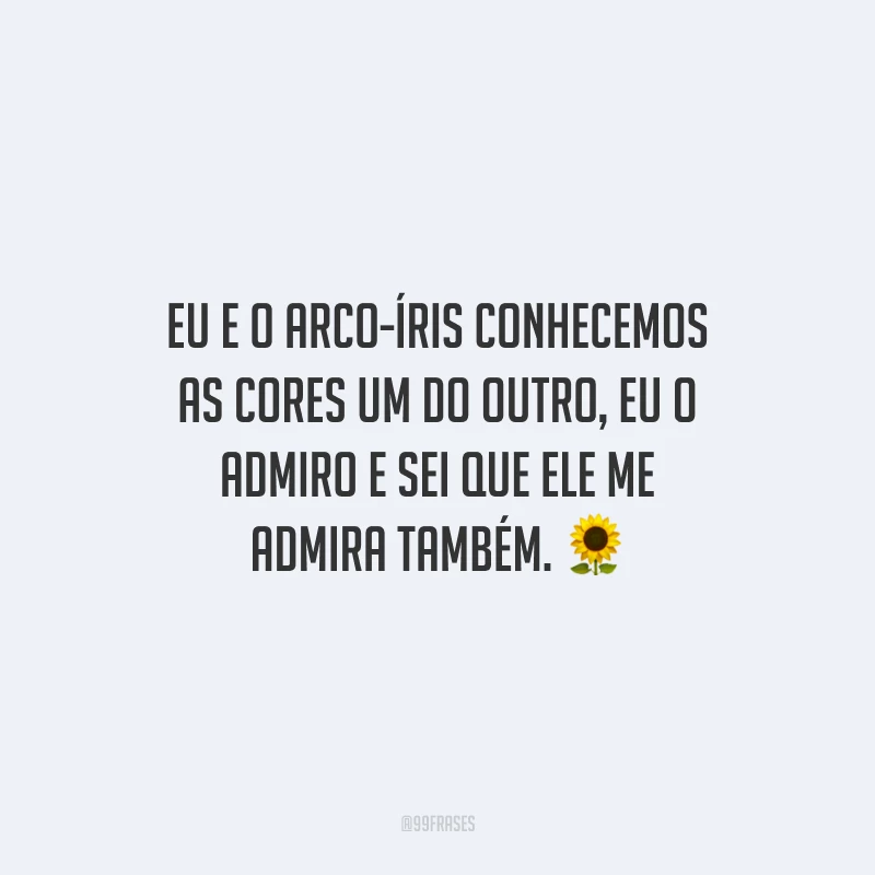 Eu e o arco-íris conhecemos as cores um do outro, eu o admiro e sei que ele me admira também.