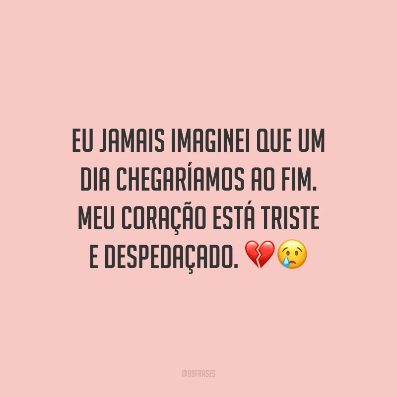 Eu jamais imaginei que um dia chegaríamos ao fim. Meu coração está triste e despedaçado.