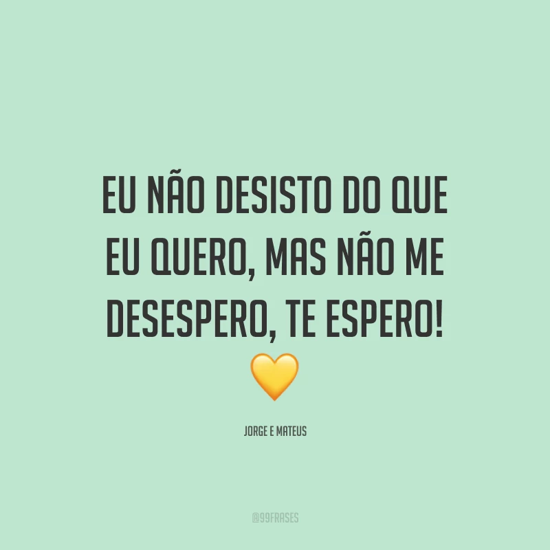Eu não desisto do que eu quero, mas não me desespero, te espero! 💛