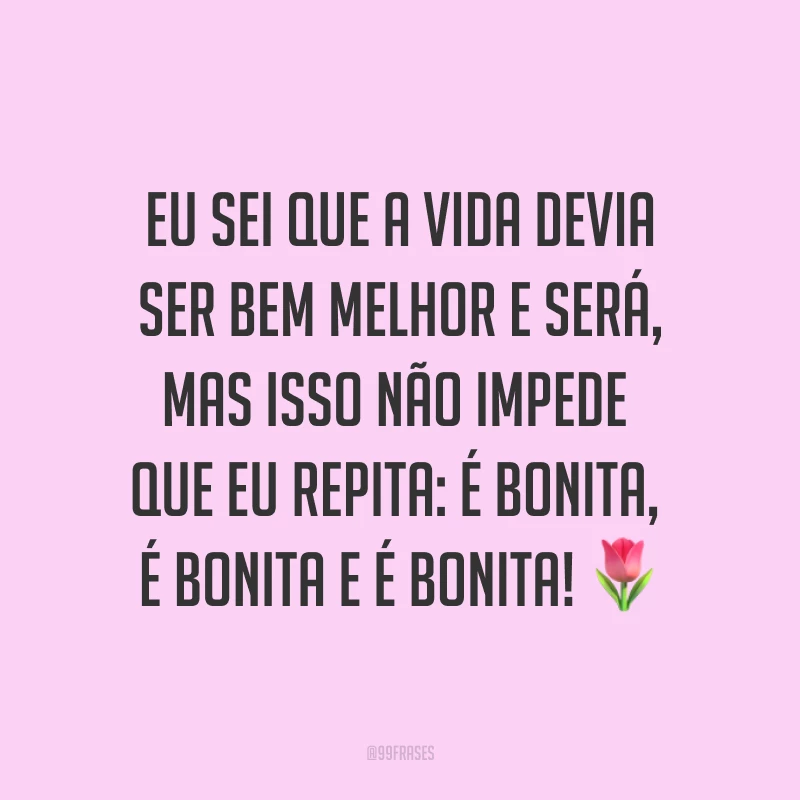 Eu sei que a vida devia ser bem melhor e será, mas isso não impede que eu repita: é bonita, é bonita e é bonita! ?