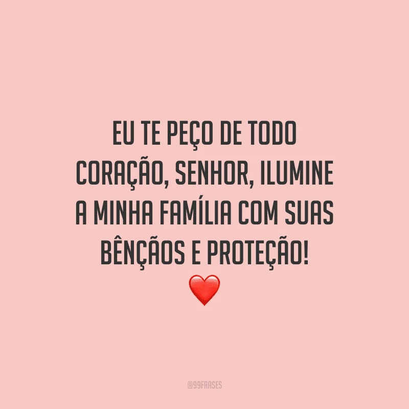 Eu te peço de todo coração, Senhor, ilumine a minha família com suas bênçãos e proteção!